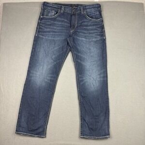 Silver Jeans Co. Eddie Mens 36x32 Blue Denim Pants Thick Stitch Dark Blue Wash